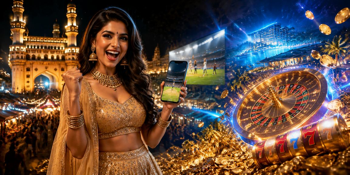 Spin slots or participate in lottery near Hyderabad Charminar with vibrant lehenga style
