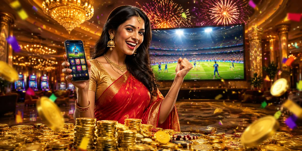 Indian woman playing slots on mobile device while wearing traditional saree