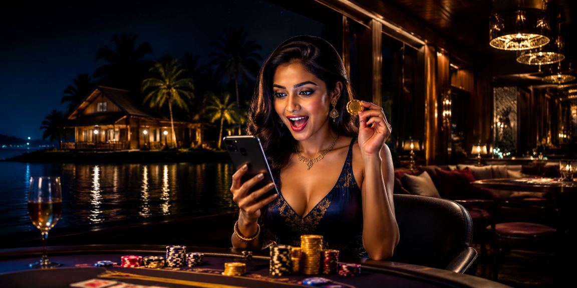 Indian woman enjoying mobile casino games in Kerala